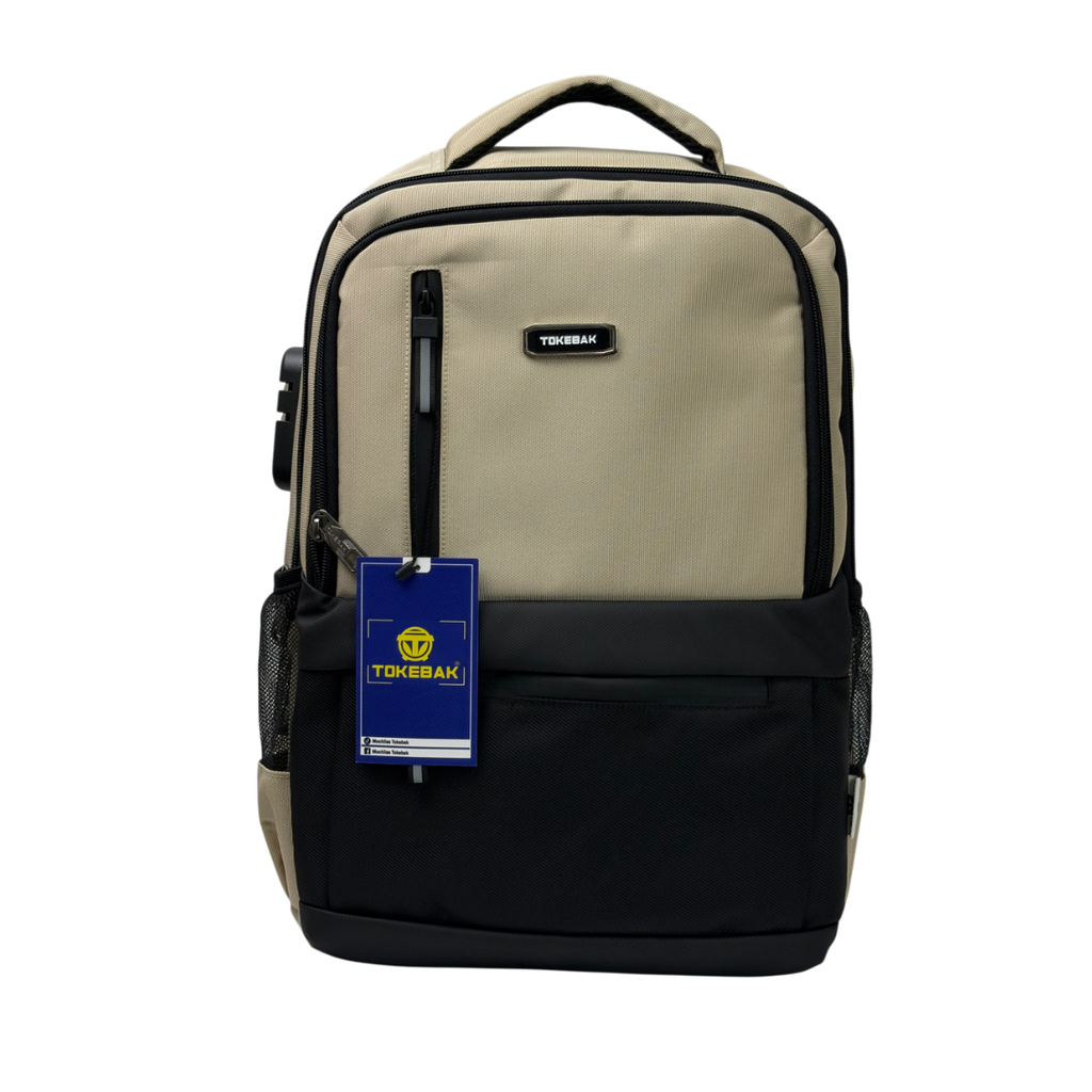 MOCHILA TOKEBAK ROMBO CREMA + MORRAL ANTIRROBO