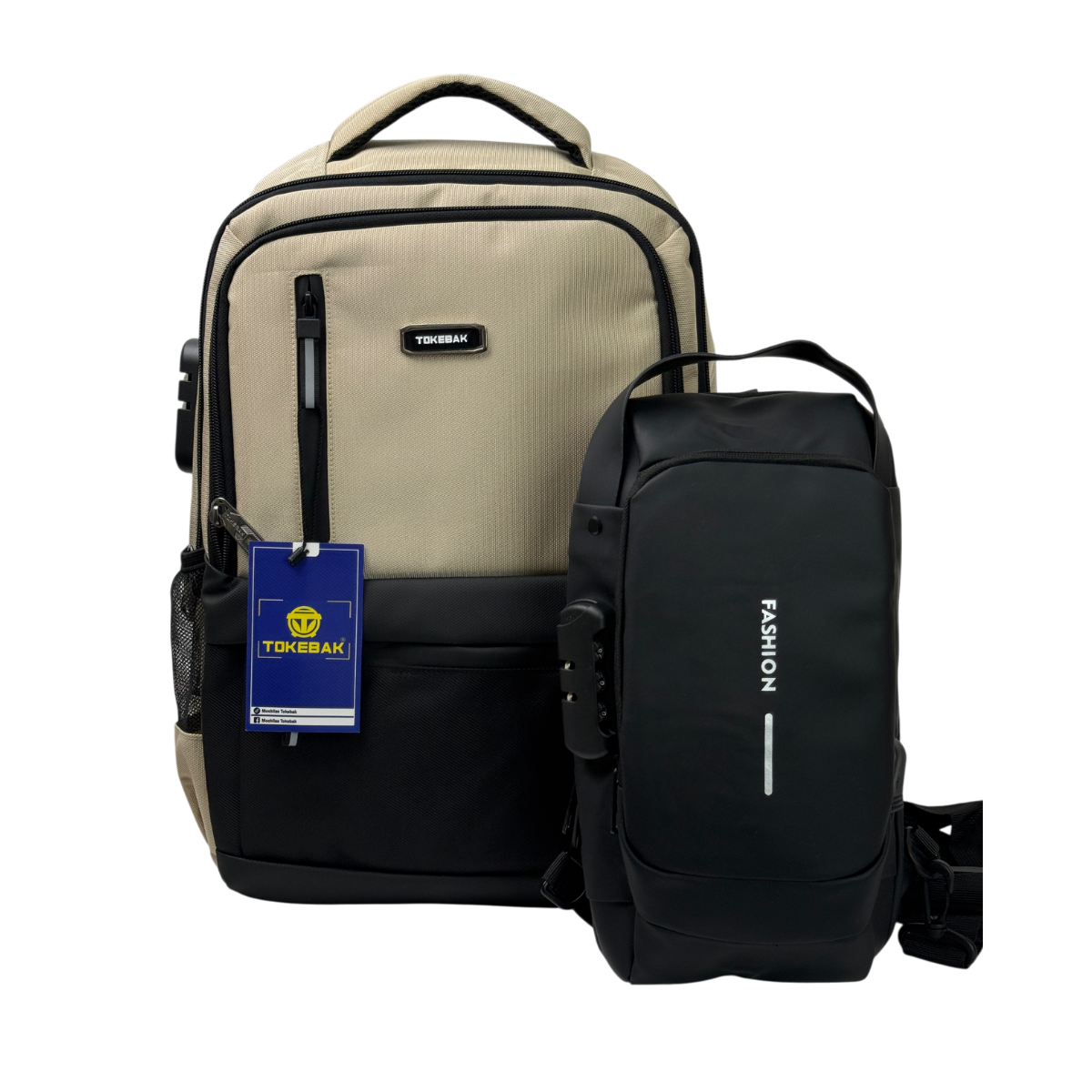 MOCHILA TOKEBAK ROMBO CREMA + MORRAL ANTIRROBO