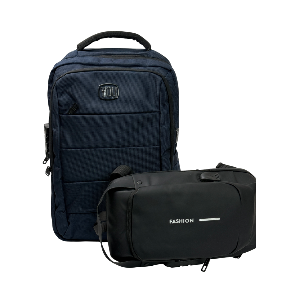 MOCHILA YOU INSPIRA AZUL + MORRAL ANTIRROBO