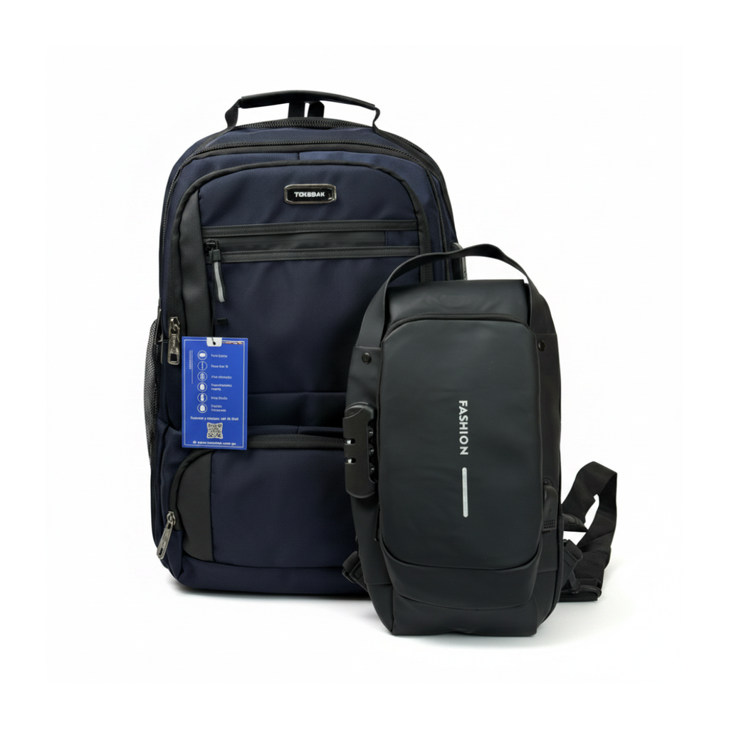 MOCHILA TOKEBAK ROTAL AZUL + MORRAL ANTIRROBO