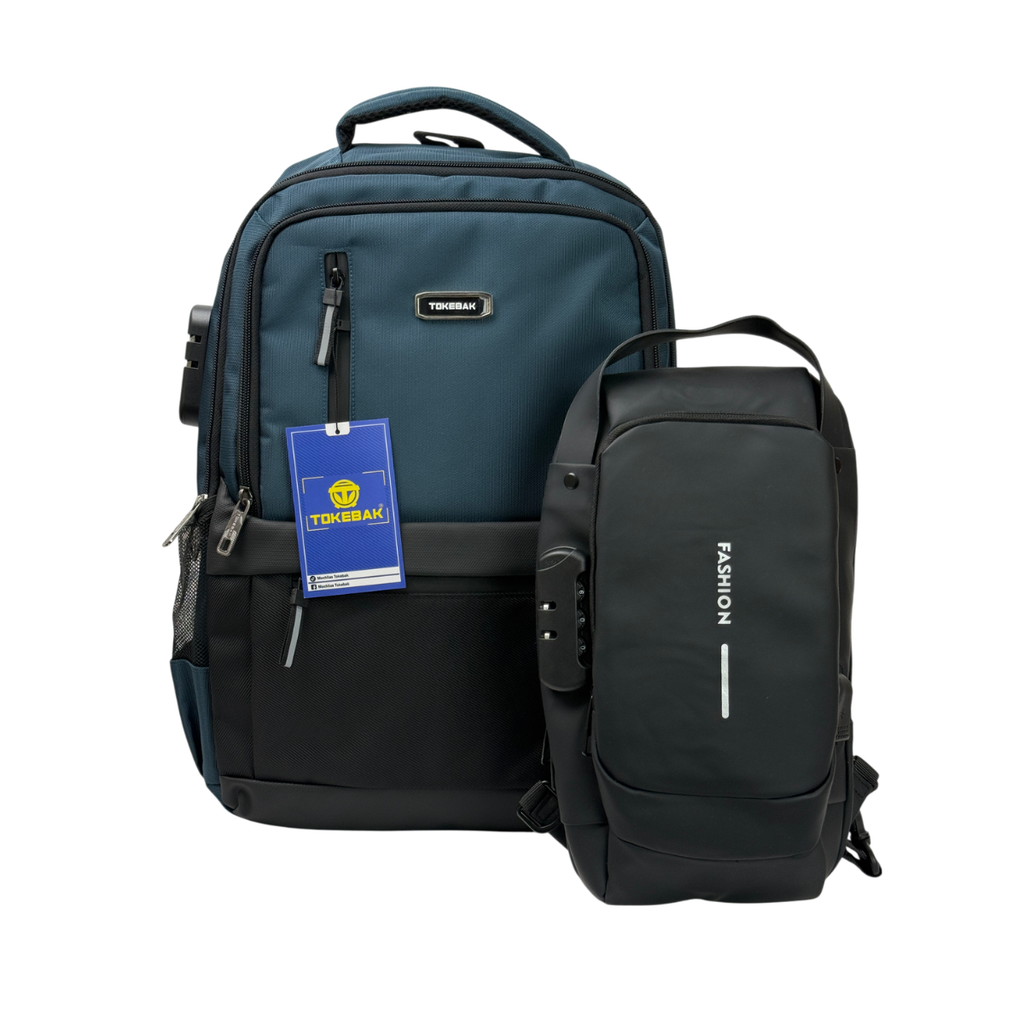 MOCHILA TOKEBAK ROMBO - TURQUESA + MORRAL ANTIRROBO