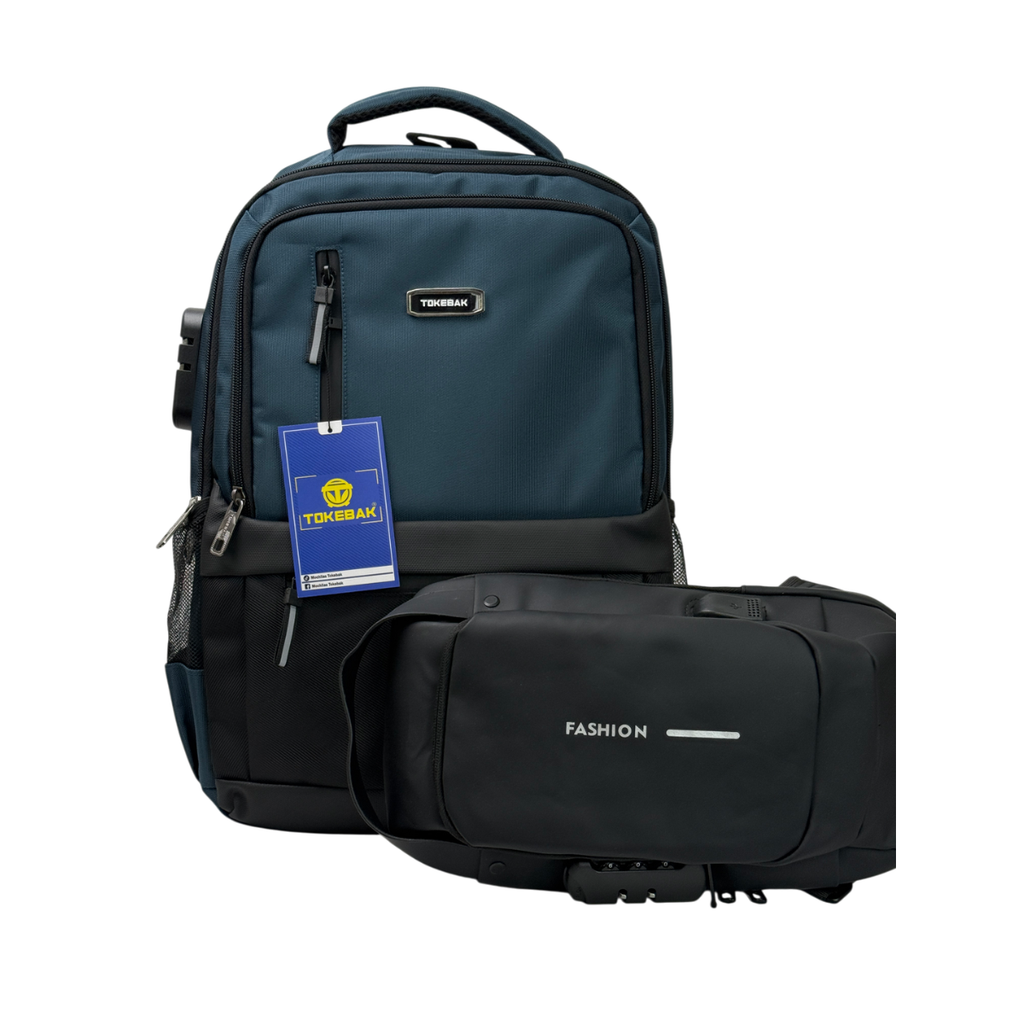 MOCHILA TOKEBAK ROMBO - TURQUESA + MORRAL ANTIRROBO
