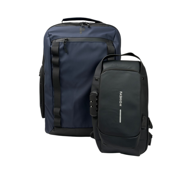 MOCHILA PORTA VIAJERA ANKARA-MCH AZUL/NEGRO + MORRAL ANTIRROBO