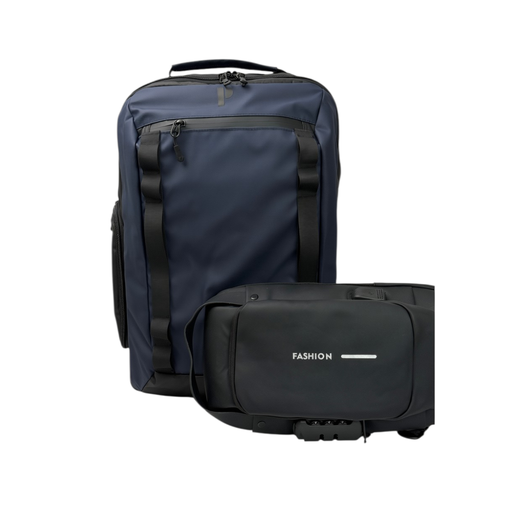 MOCHILA PORTA VIAJERA ANKARA-MCH AZUL/NEGRO + MORRAL ANTIRROBO